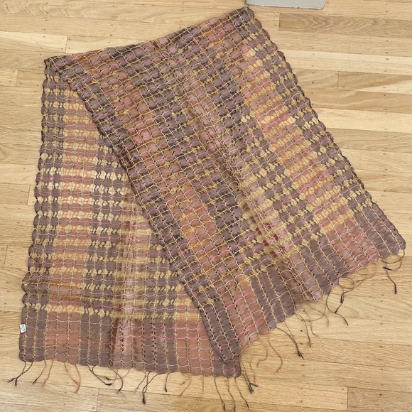 Accessories - 100% SILK  SCARF beige and brown tones highlighted w/ multi colored silk threads